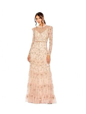 Mac Duggal 9237 Blush Hi Neck Embellished Tiered Gown Size 6 $698